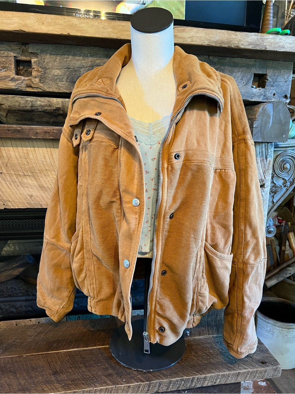 Free People We The Free Washed Utility Jacket Tan Oversized M